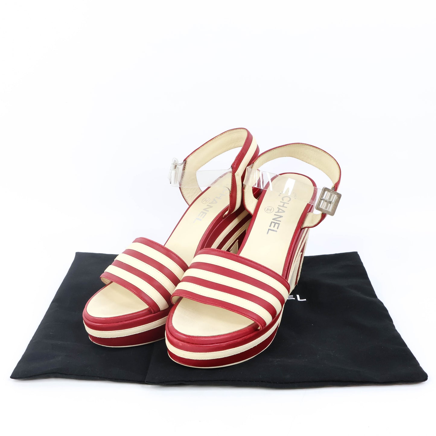 Chanel Stripe Wedge Red White 40