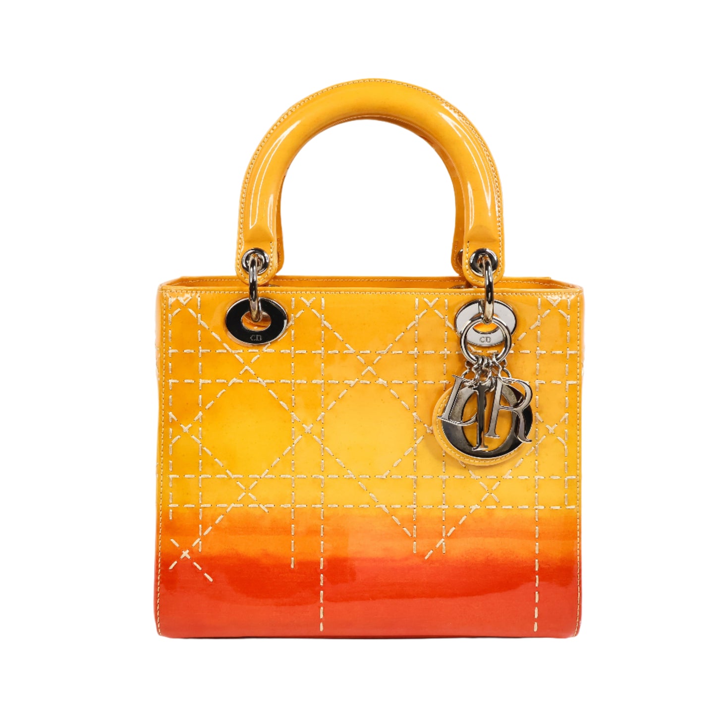 Christian Dior Lady Medium Patent Ombre Yellow Orange