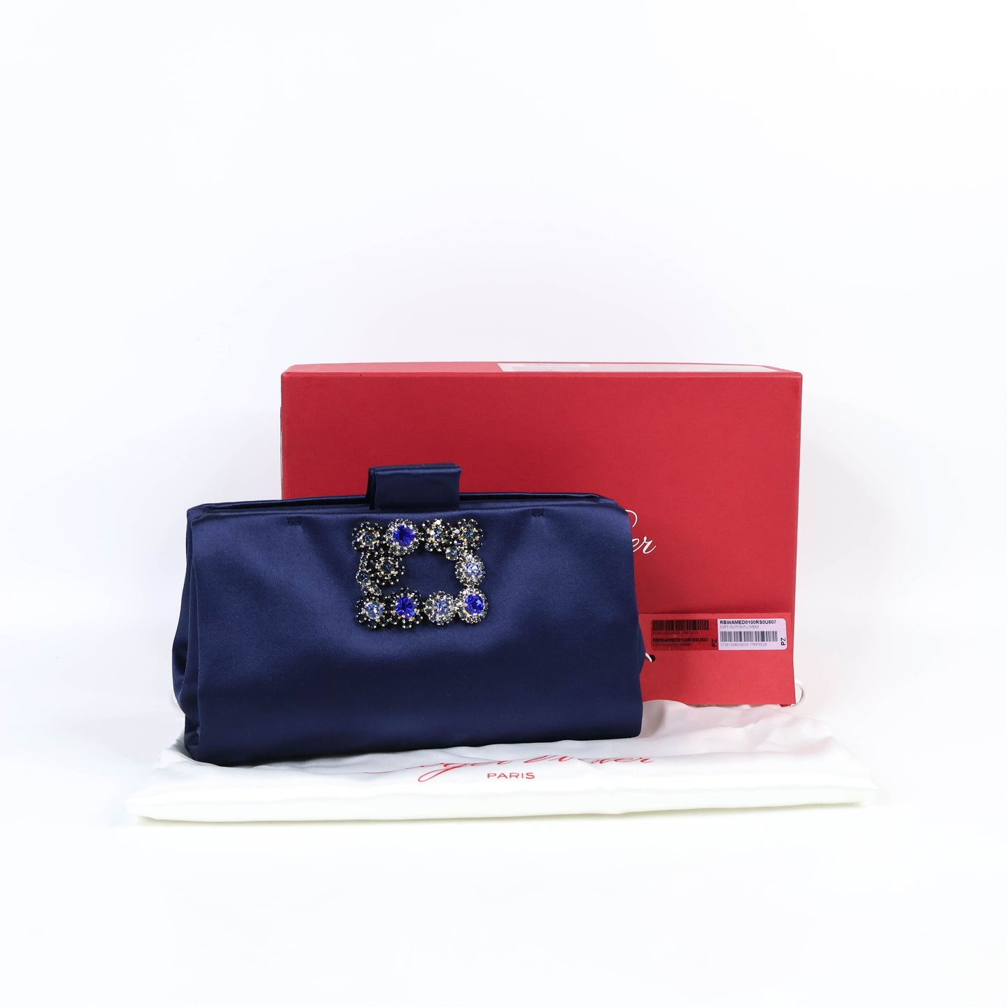 Roger Vivier Clutch Flower Crystal Satin Navy