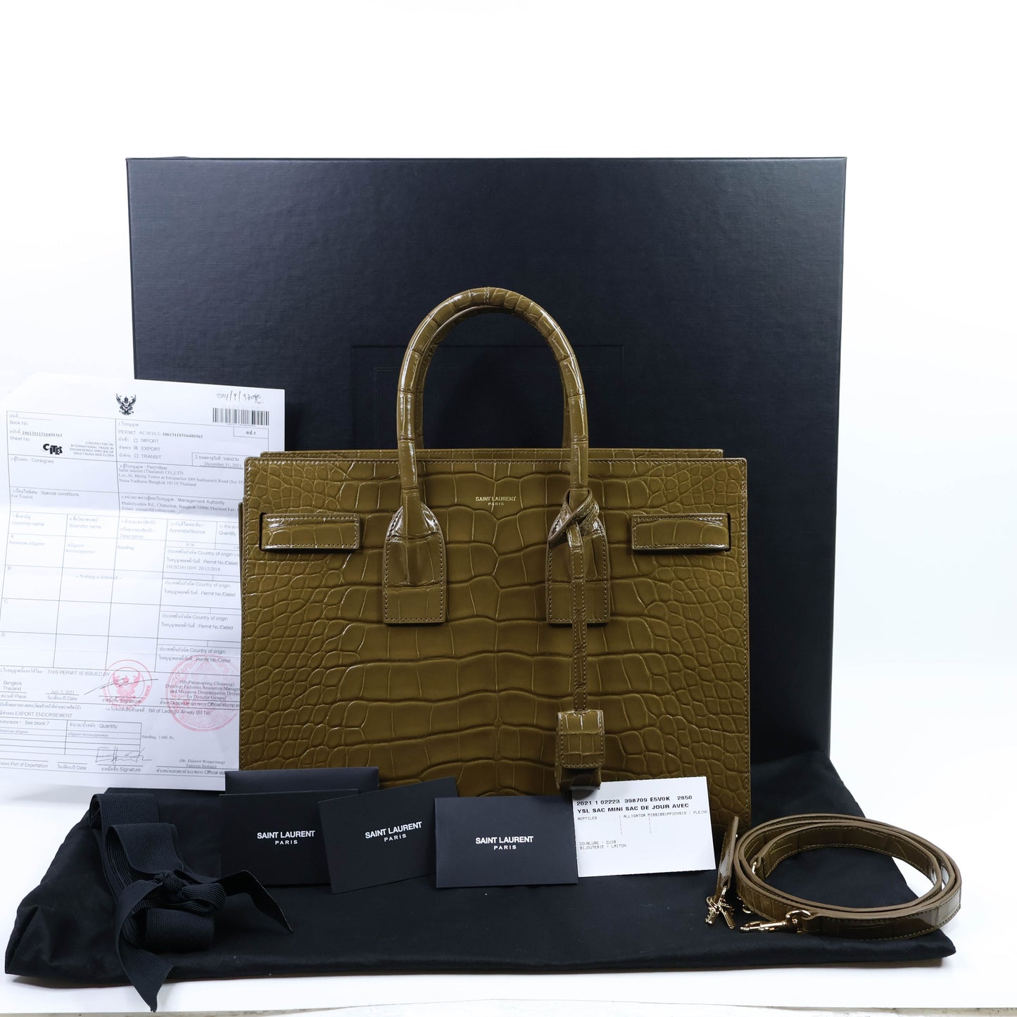 Saint Laurent Sac De Jour alligator Shiny Mini Olive Green