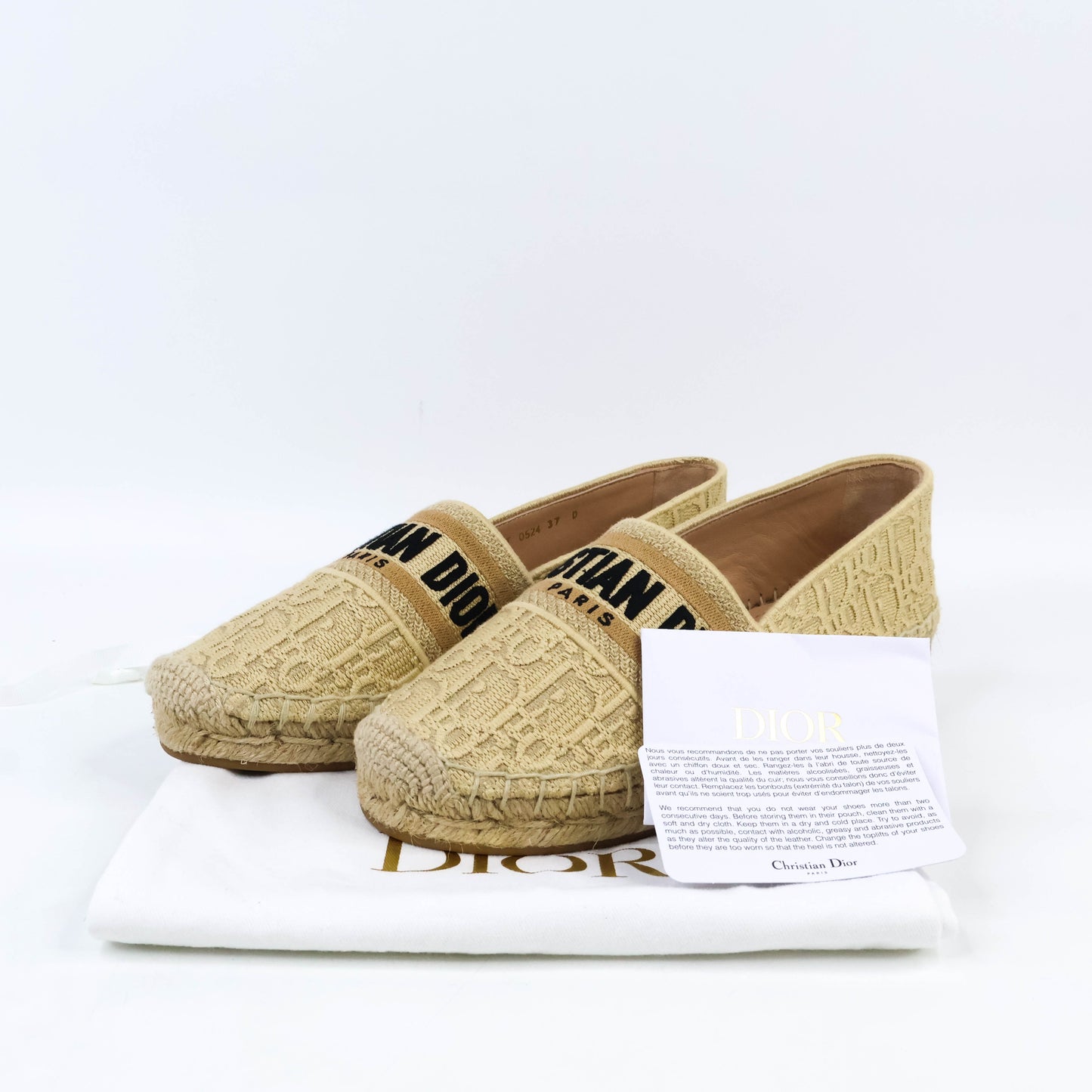 Dior Granville Espadrille Natural Raffia Beige Logo Black 37