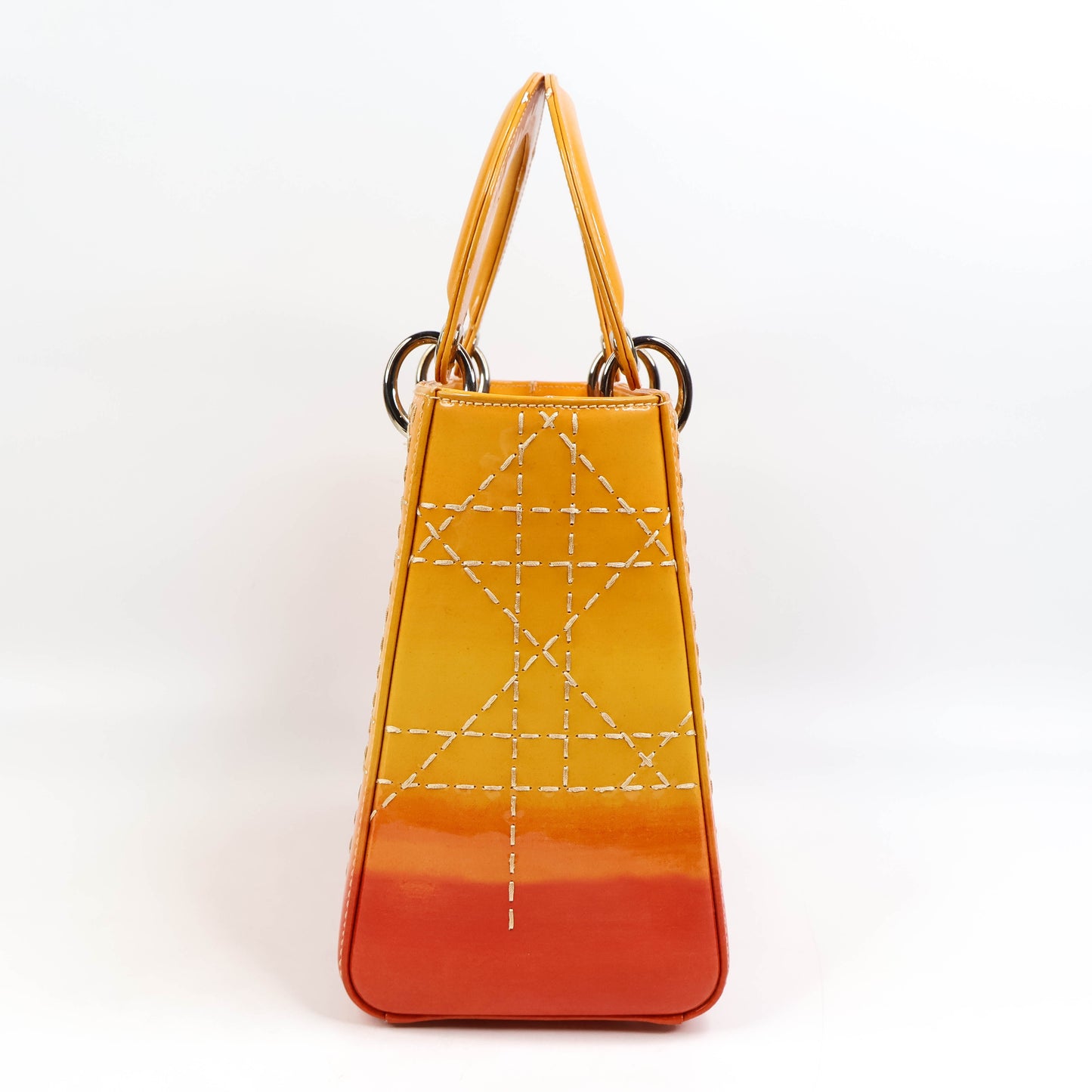 Christian Dior Lady Medium Patent Ombre Yellow Orange