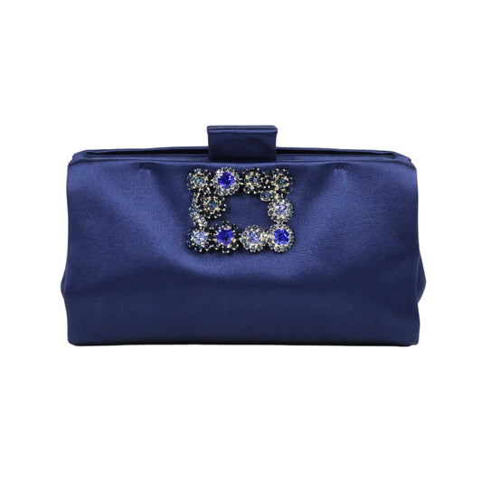 Roger Vivier Clutch Flower Crystal Satin Navy