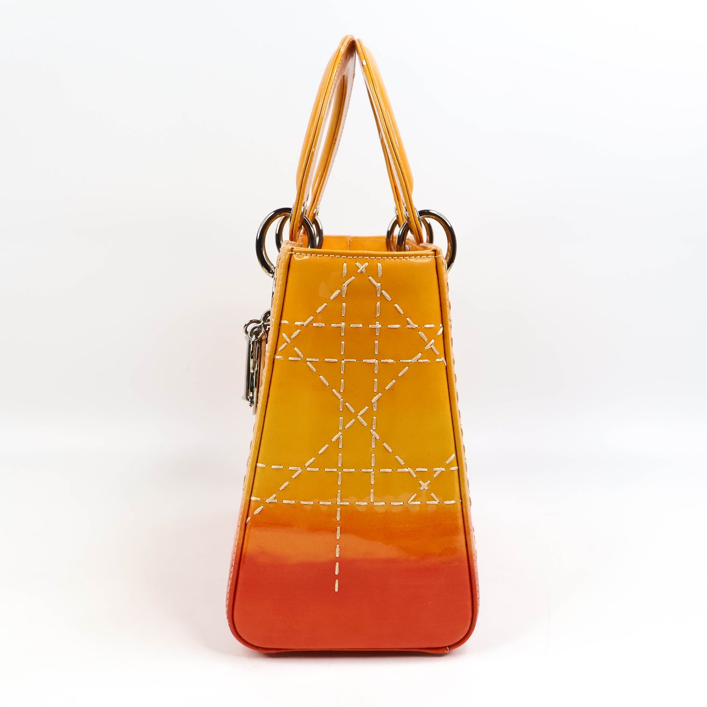 Christian Dior Lady Medium Patent Ombre Yellow Orange
