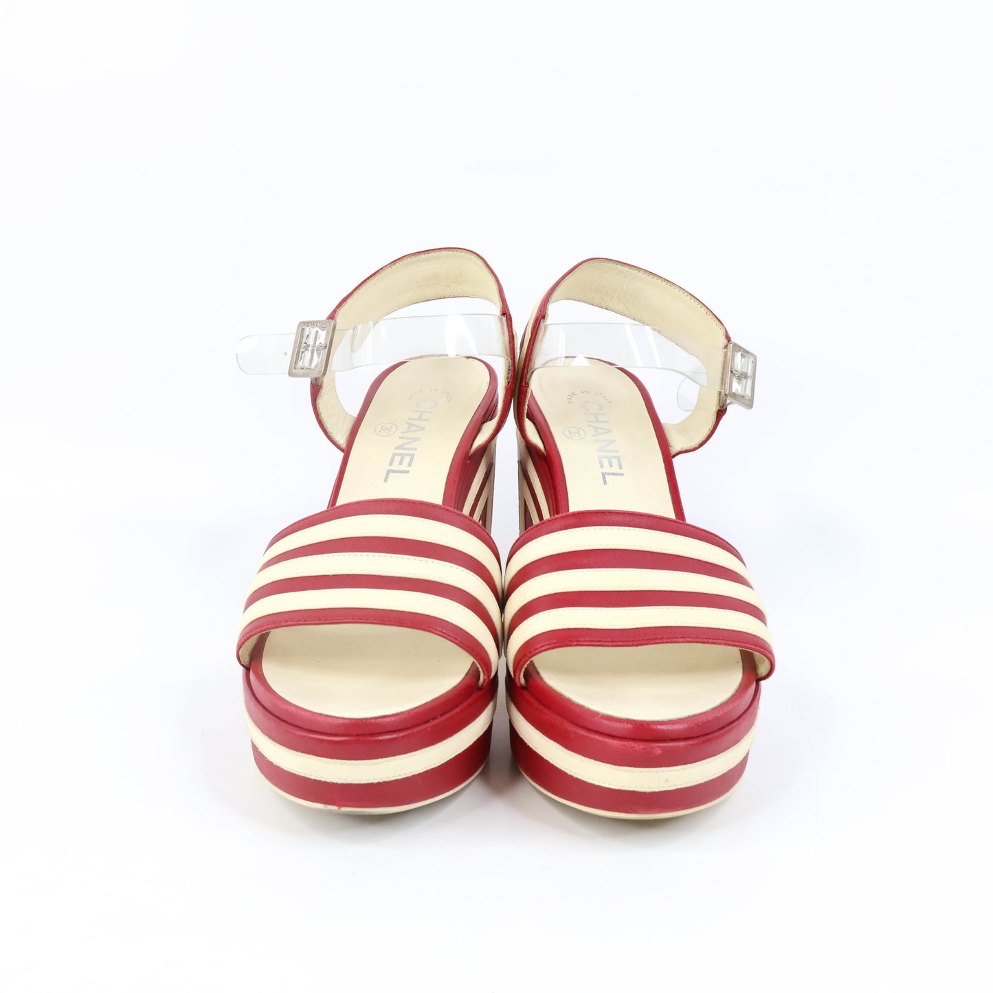 Chanel Stripe Wedge Red White 40