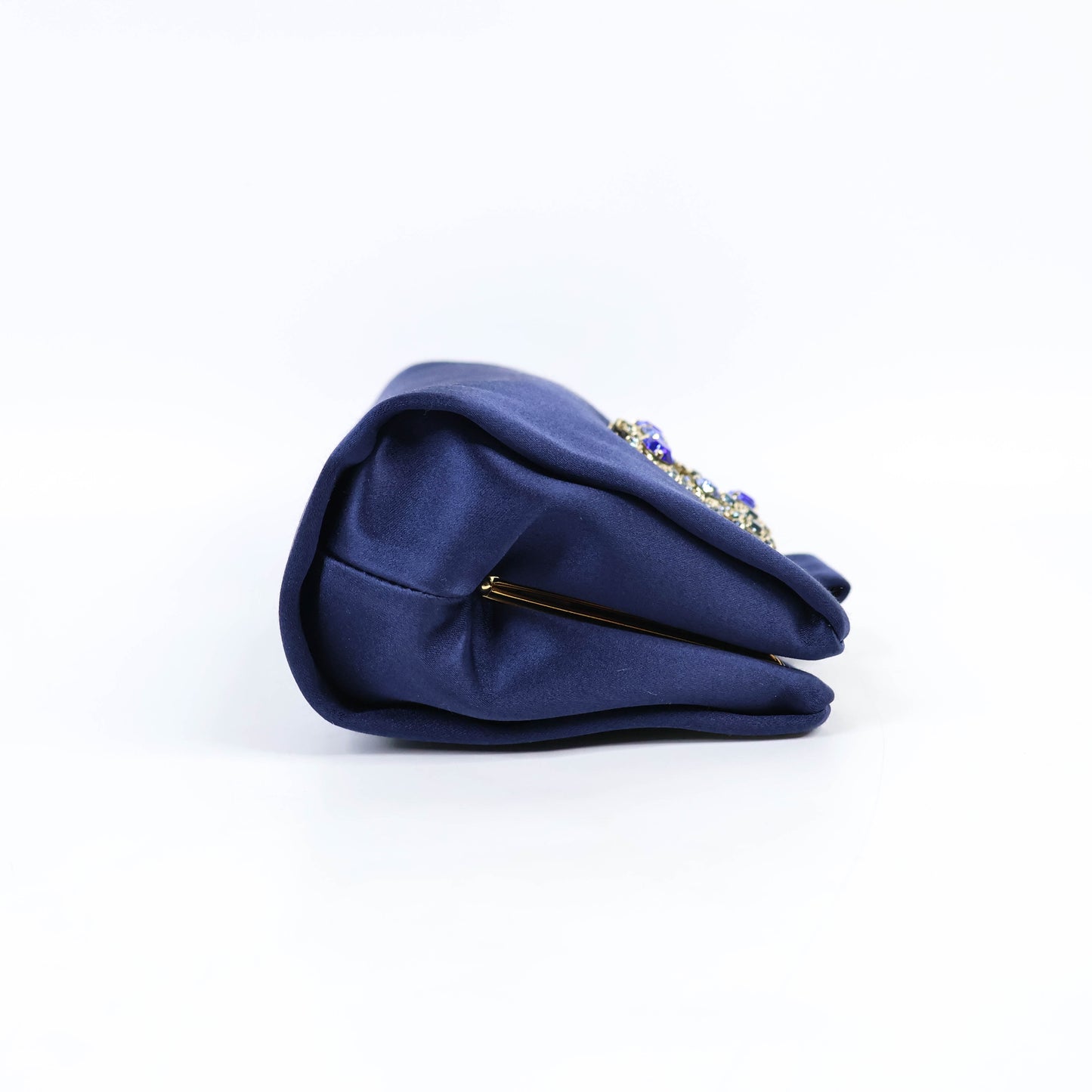 Roger Vivier Clutch Flower Crystal Satin Navy
