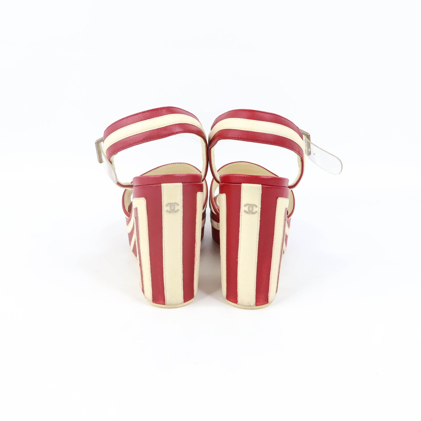 Chanel Stripe Wedge Red White 40
