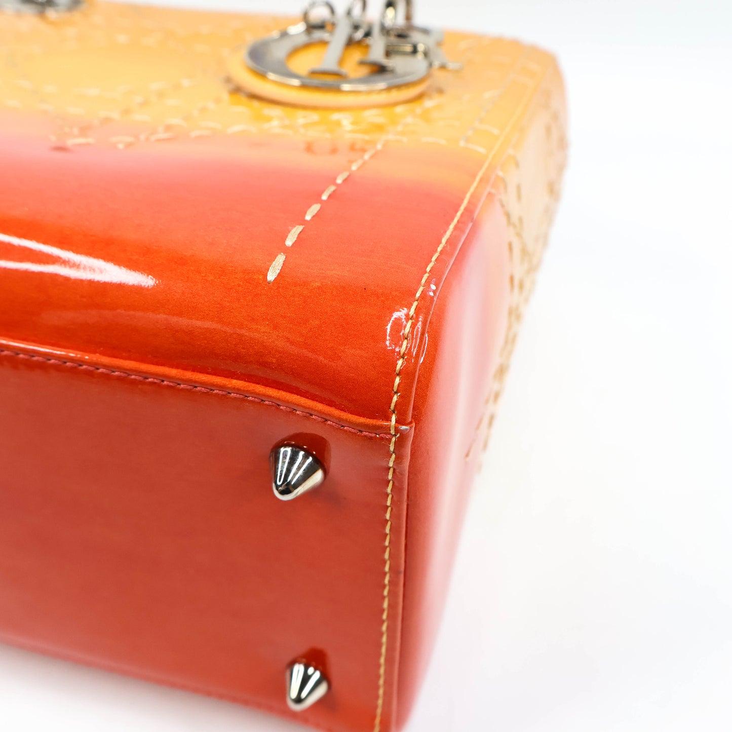Christian Dior Lady Medium Patent Ombre Yellow Orange