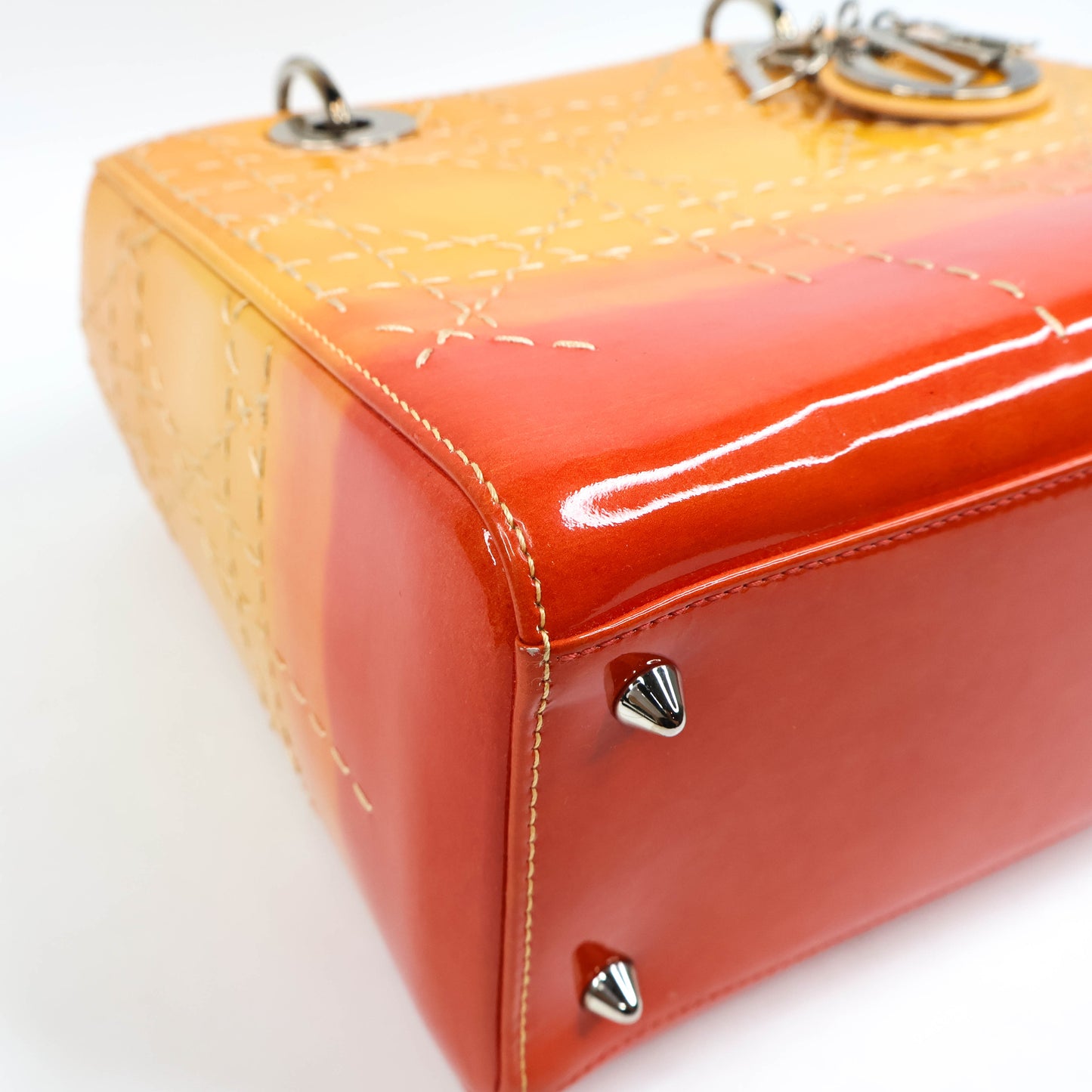 Christian Dior Lady Medium Patent Ombre Yellow Orange