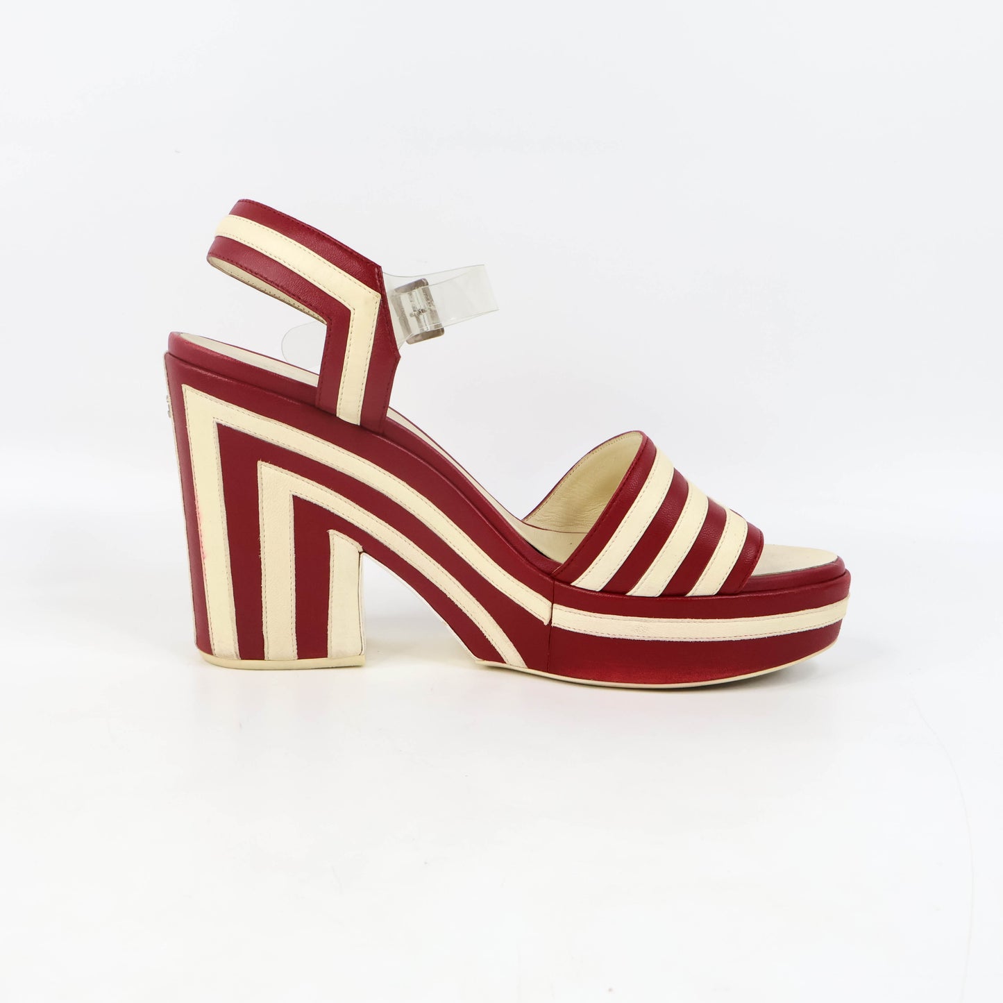 Chanel Stripe Wedge Red White 40