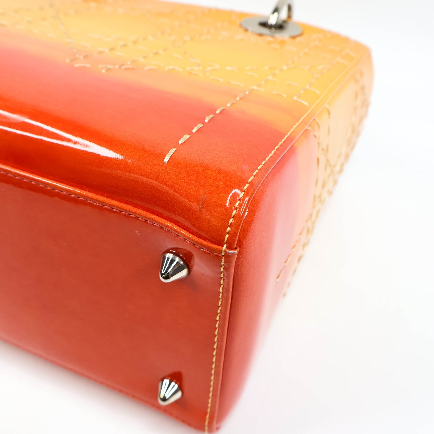 Christian Dior Lady Medium Patent Ombre Yellow Orange