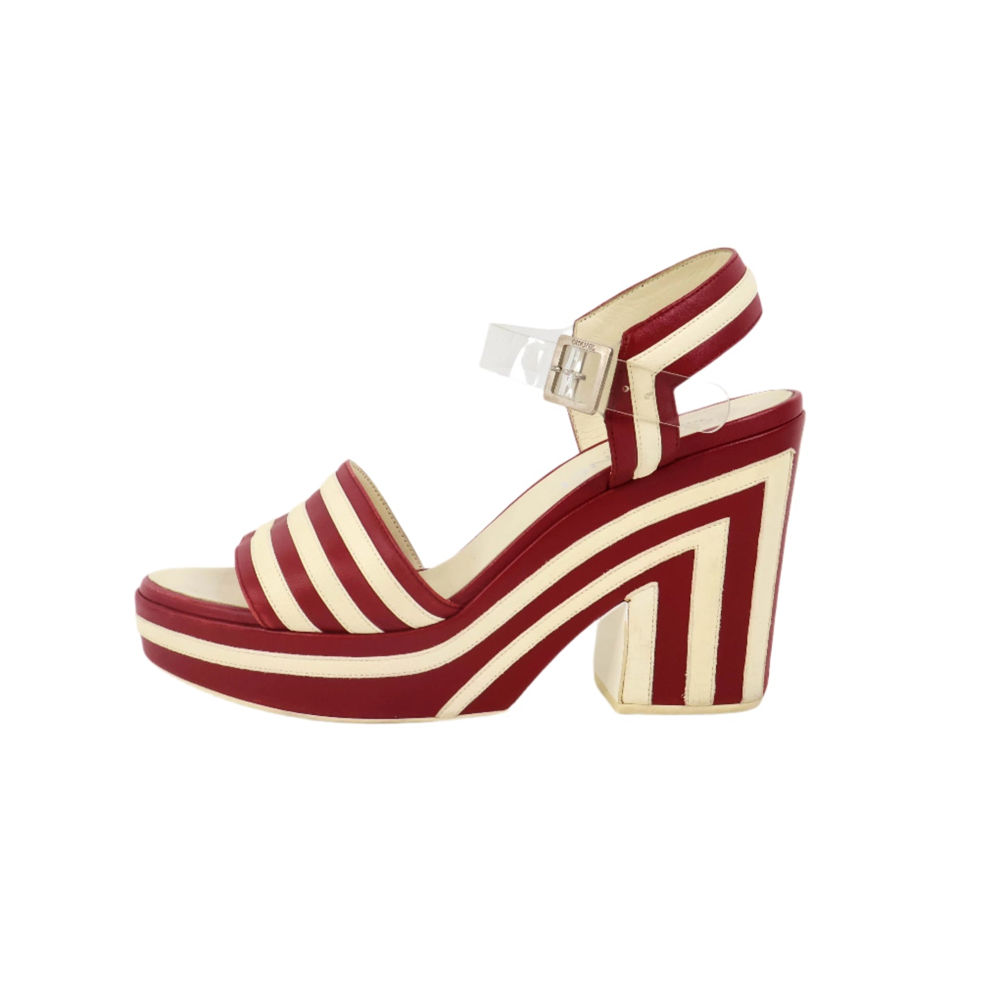 Chanel Stripe Wedge Red White 40