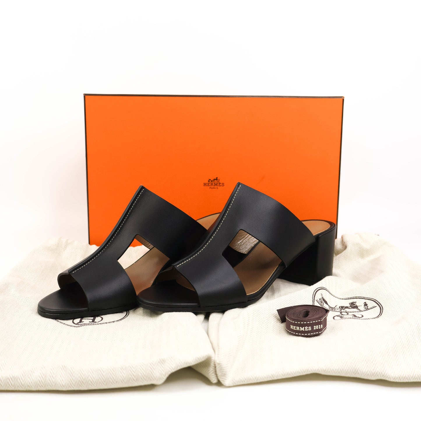 Hermes Ostia Sandals Black Calfskin 38.5
