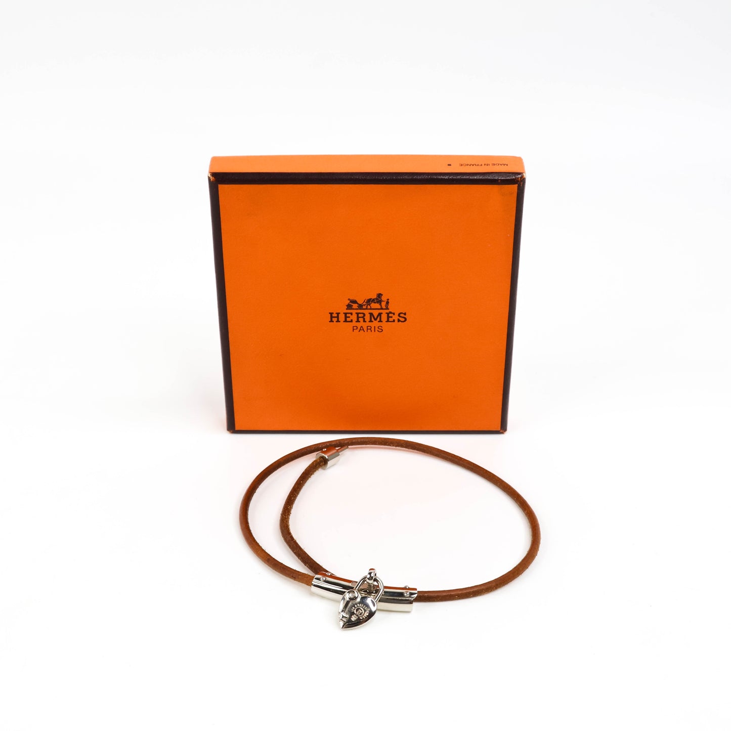 Hermes Necklace Brown Lock Heart Charm SHW