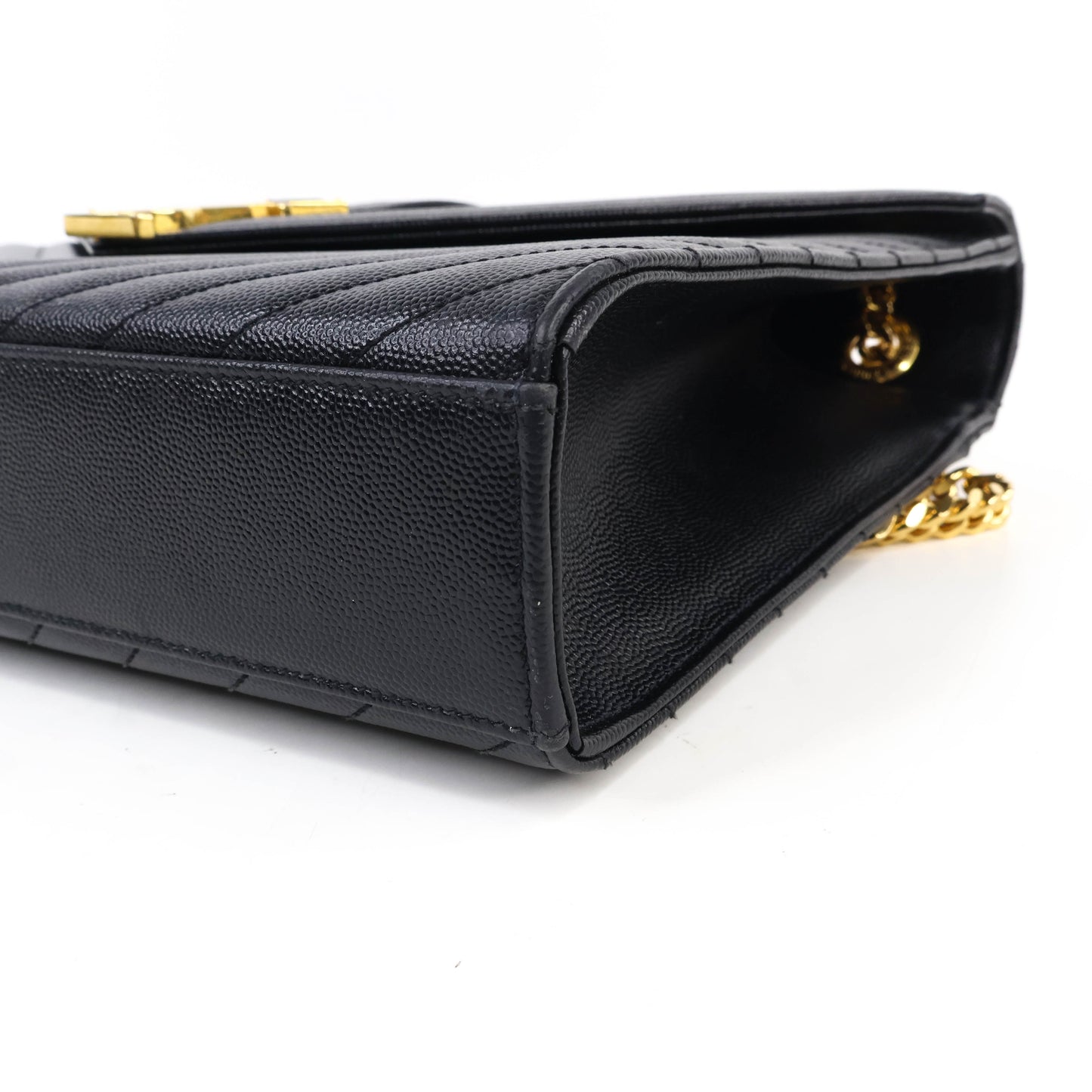 Saint Laurent Flap Large Black Grain GHW