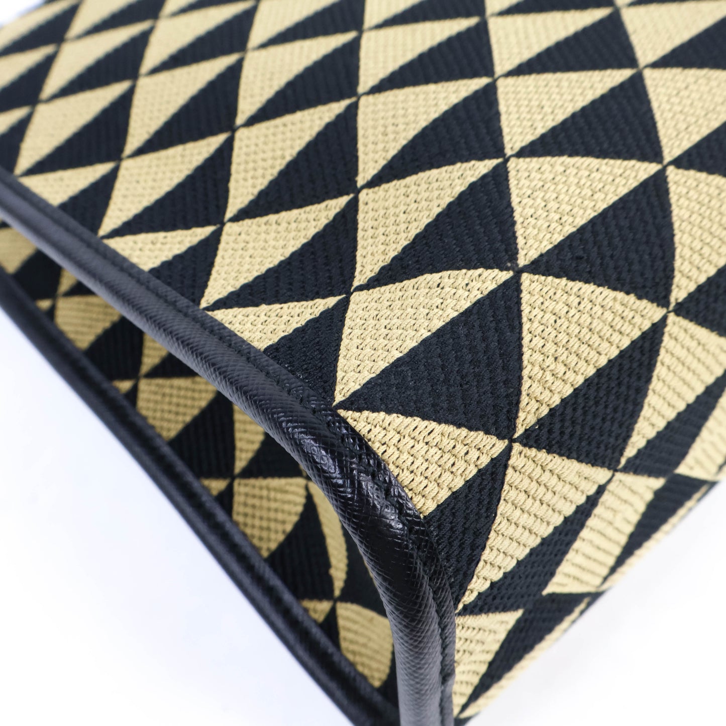 Prada Symbole Embroidered Fabric Handbag Small Black Beige