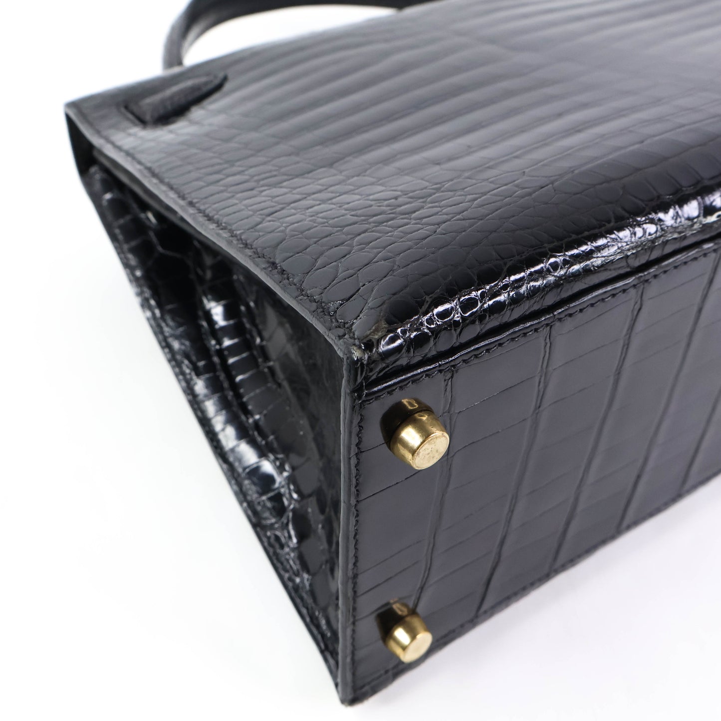 Hermes Kelly 28 Crocodile Porosus Black GHW