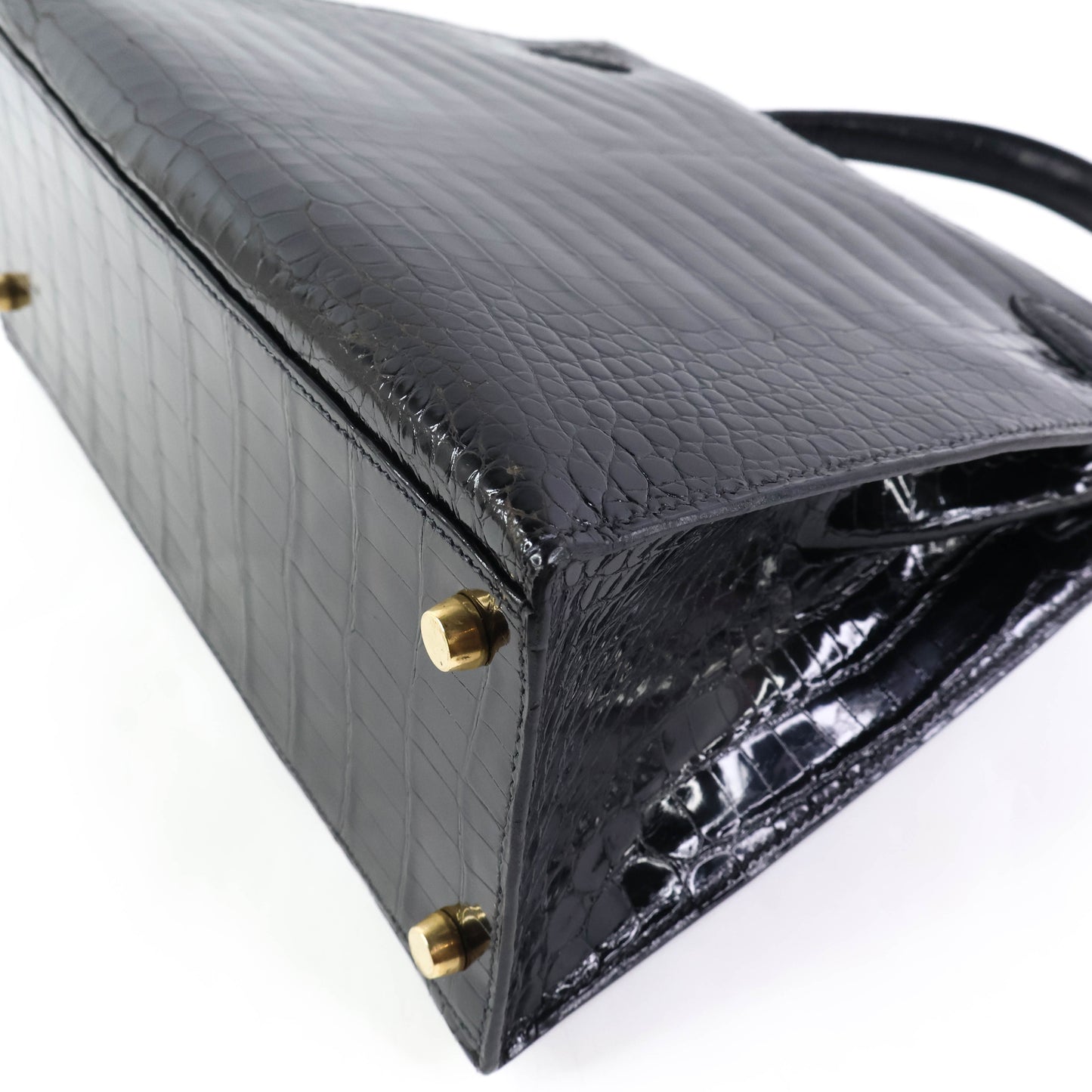 Hermes Kelly 28 Crocodile Porosus Black GHW