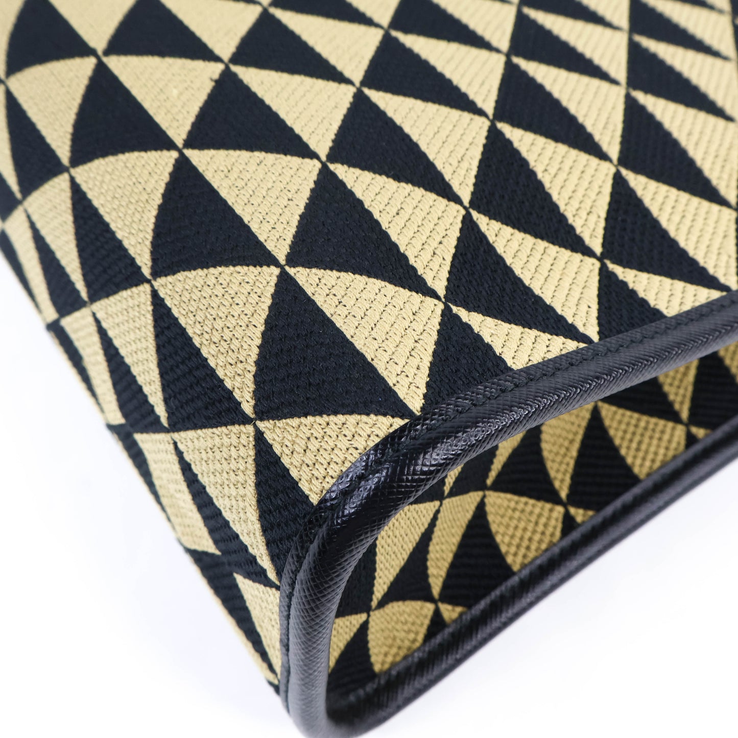 Prada Symbole Embroidered Fabric Handbag Small Black Beige