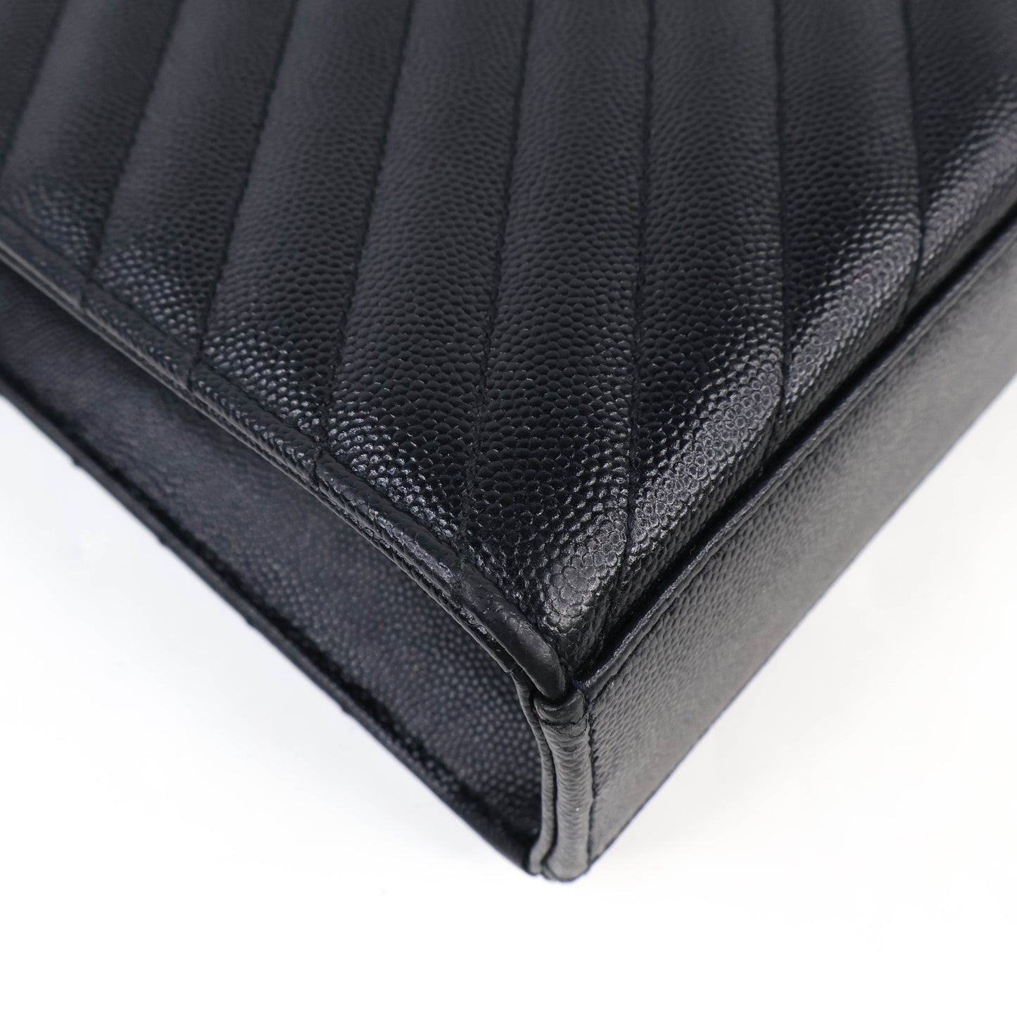 Saint Laurent Flap Large Black Grain GHW