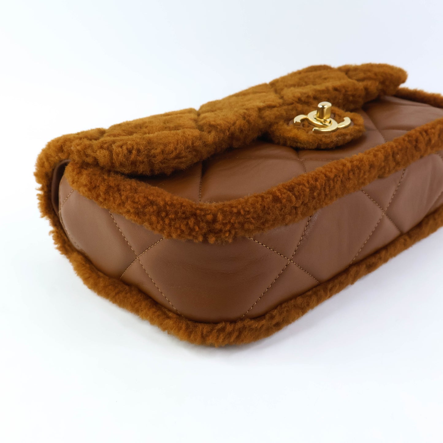 Chanel Flap Bag Fur Brown GHW Lamb