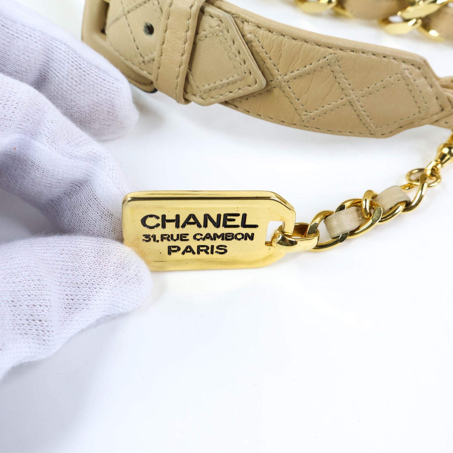 Chanel Belt Leather Beige/Chain Gold 65/26