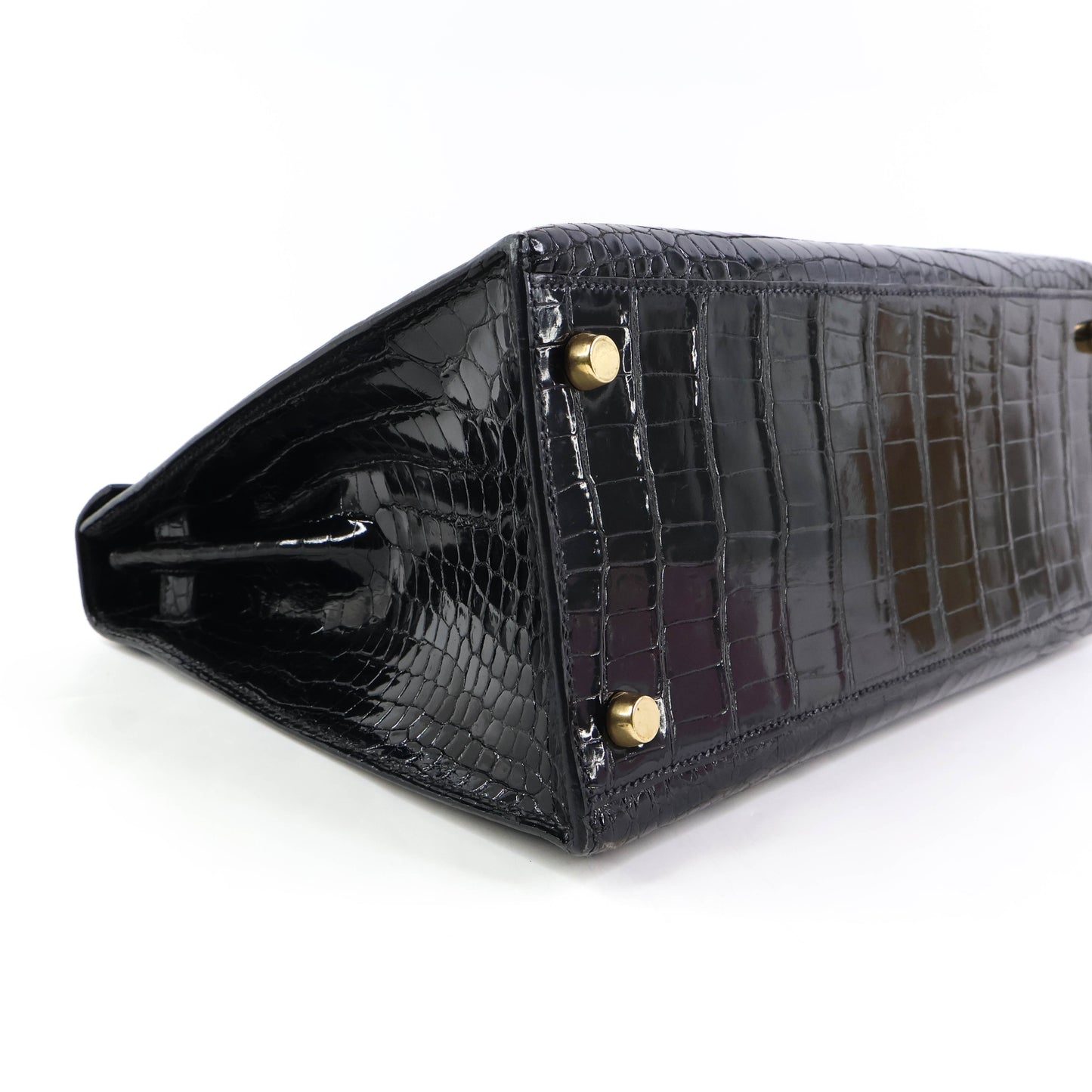 Hermes Kelly 28 Crocodile Porosus Black GHW