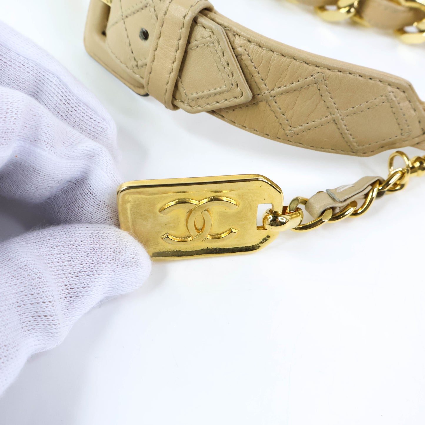 Chanel Belt Leather Beige/Chain Gold 65/26