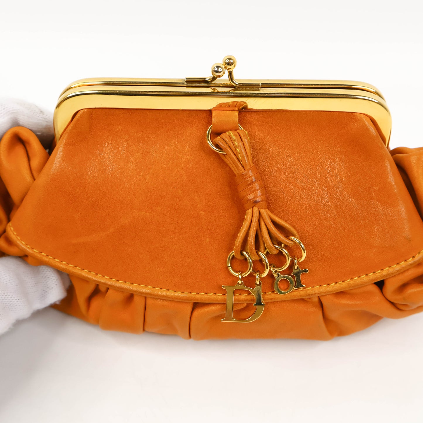 Christian Dior Vintage Clutch Bag Leather Brown