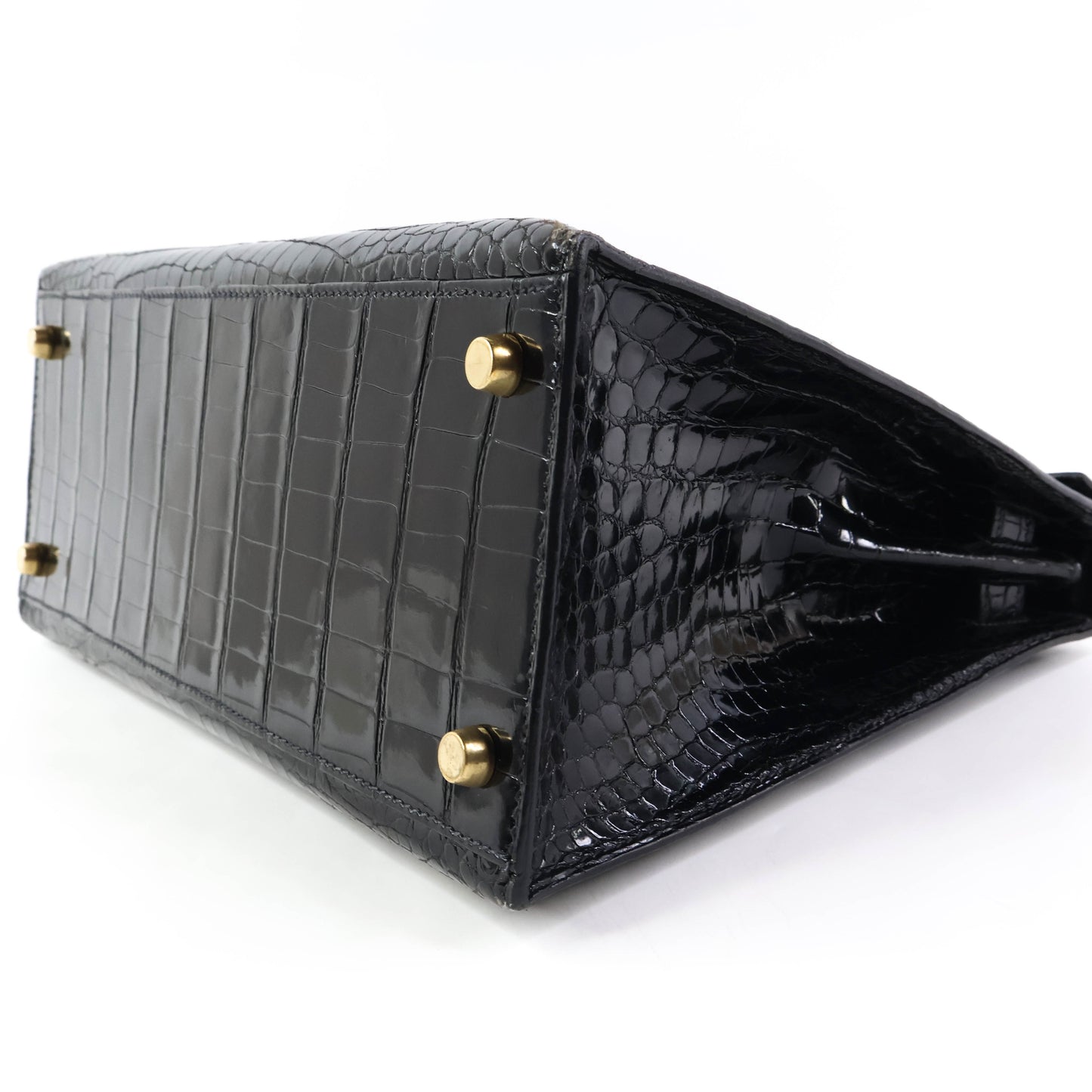 Hermes Kelly 28 Crocodile Porosus Black GHW