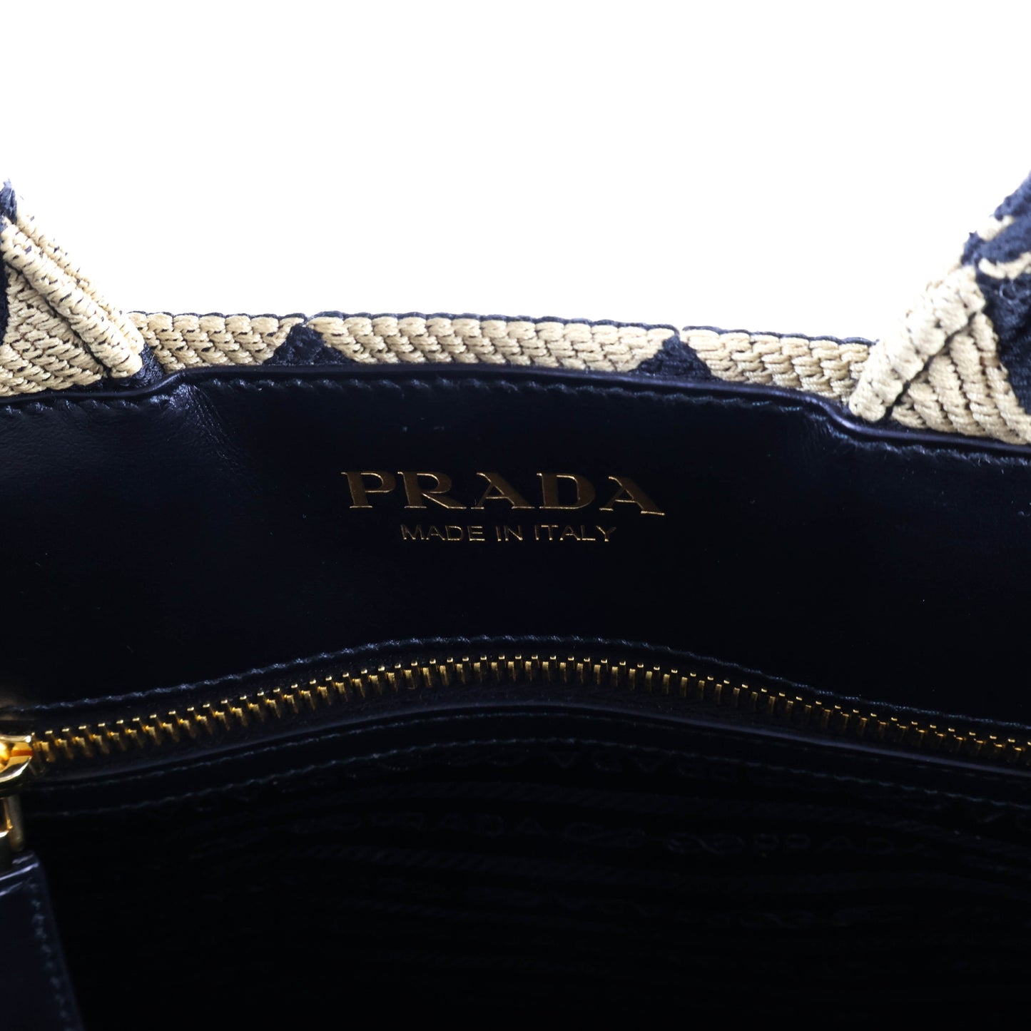 Prada Symbole Embroidered Fabric Handbag Small Black Beige