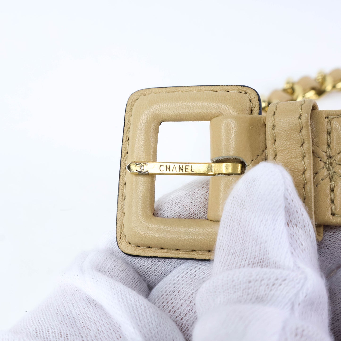 Chanel Belt Leather Beige/Chain Gold 65/26