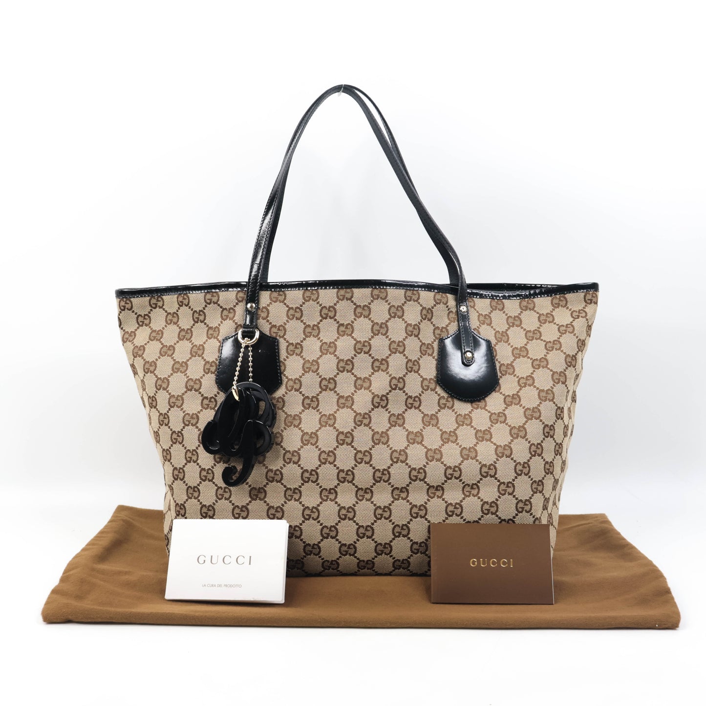 Gucci Tote Bag Canvas Patent Black