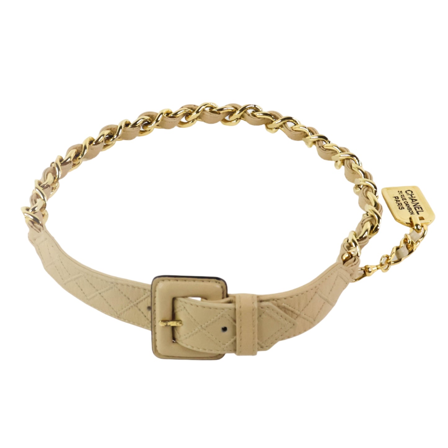 Chanel Belt Leather Beige/Chain Gold 65/26