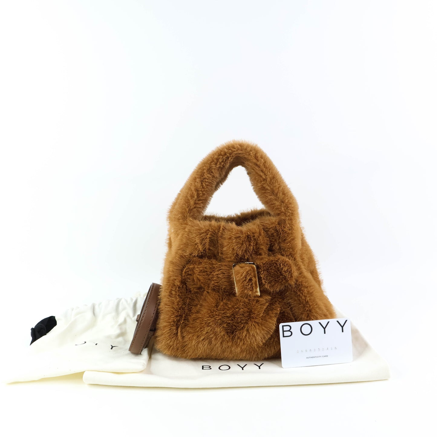 Boyy Scrunchy Faux fur Top Handle Bag Brown