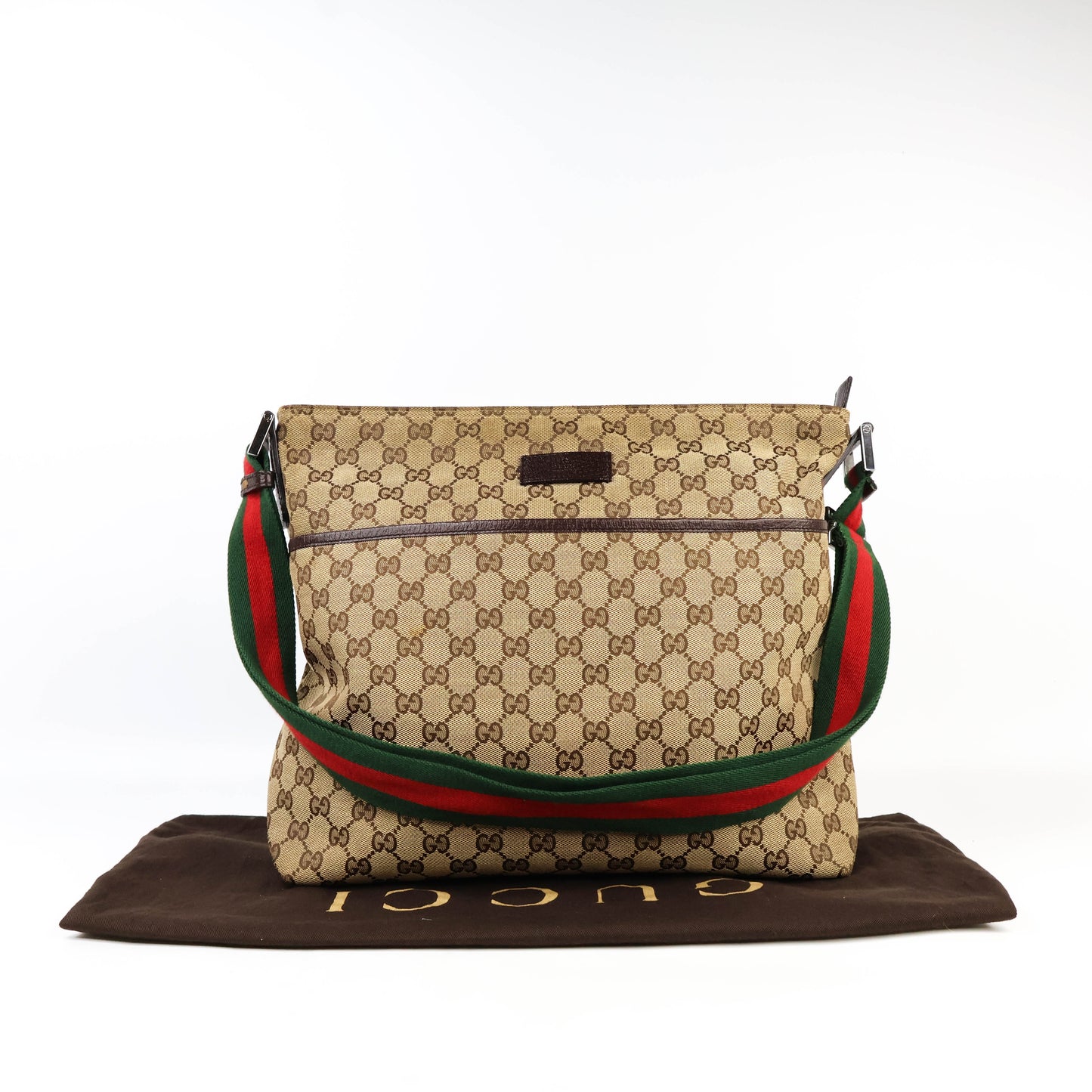 Gucci Messenger Bag Canvas Brown Green/Red