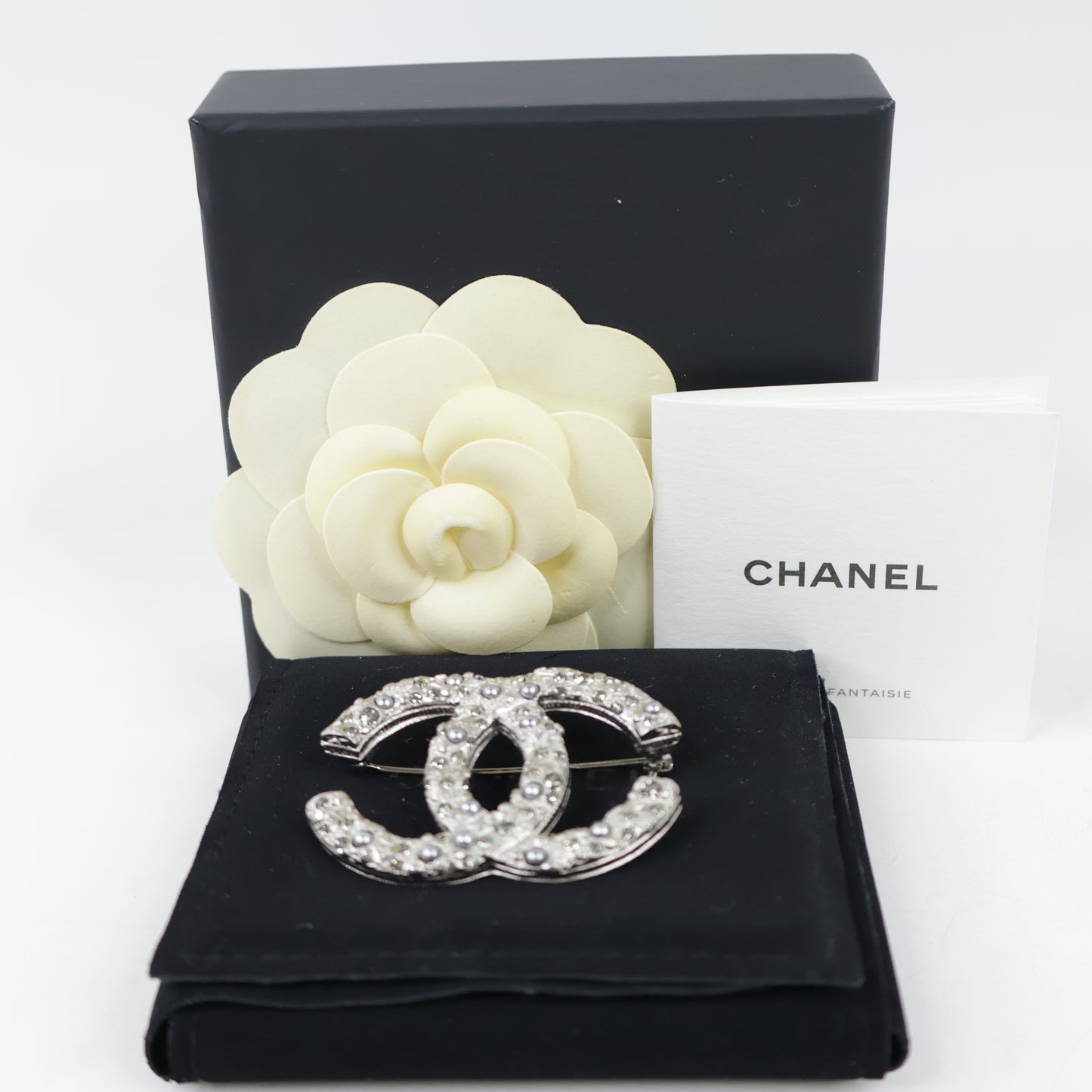 Chanel Brooch Silver Crystal