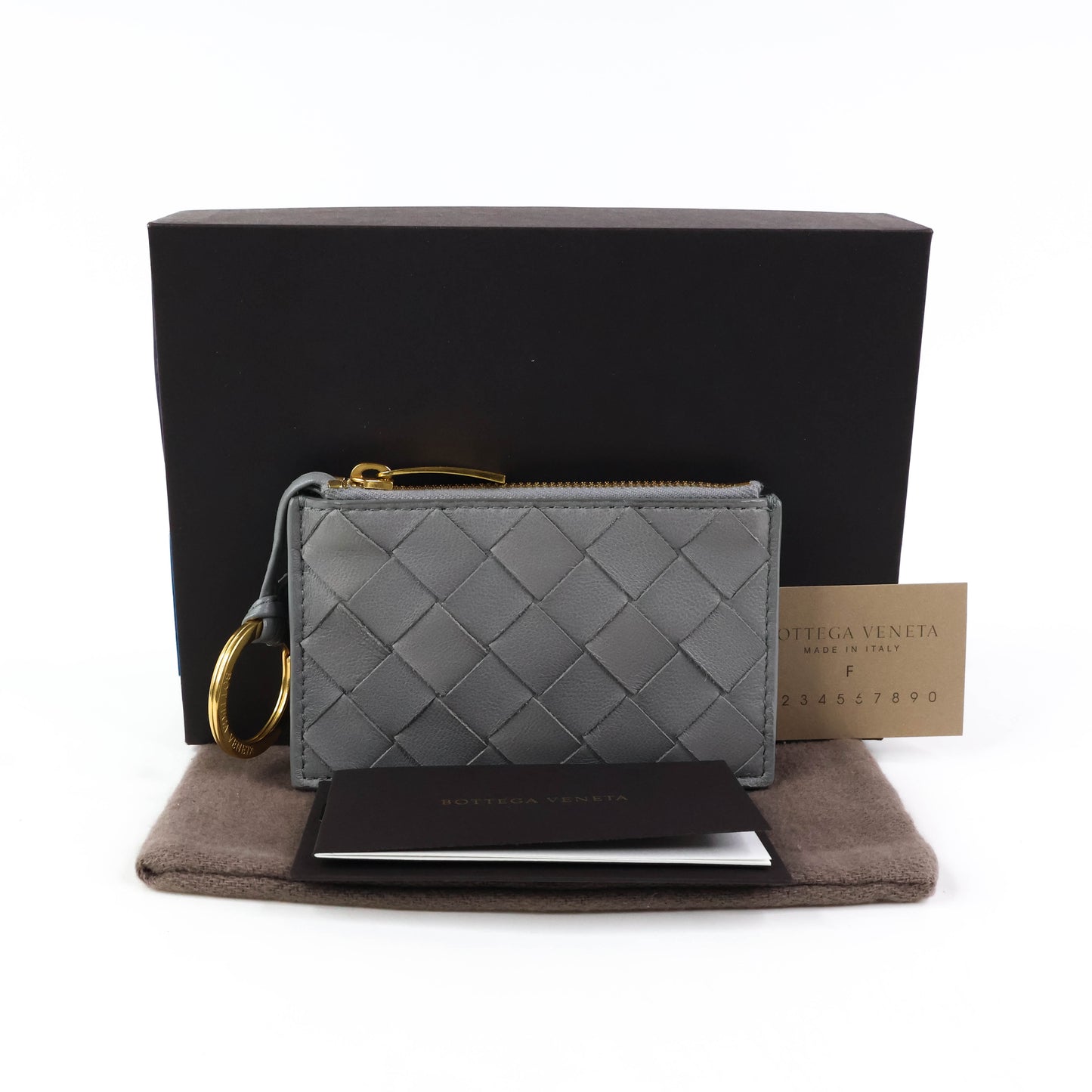 Bottega Coin Purse Intrecciato Grey with Keyring