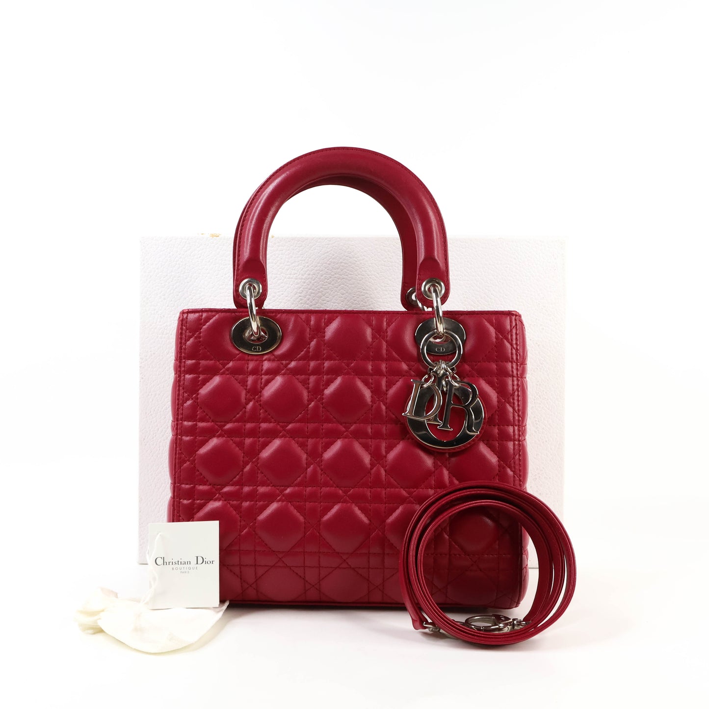 Christian Dior Lady Medium Rouge Carmi Lambskin