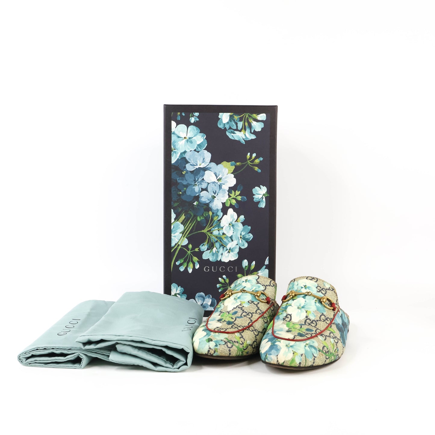 Gucci Horsebit Flat Princetown Floral Blue 38