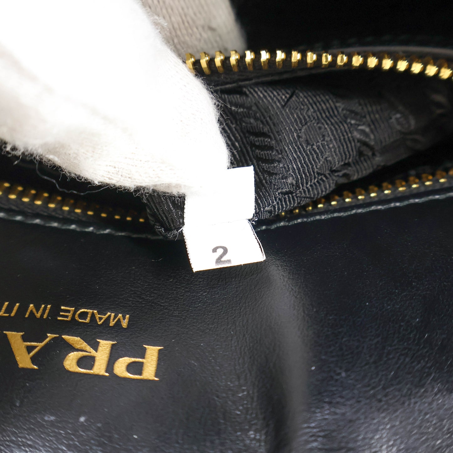 Prada Symbole Embroidered Fabric Handbag Small Black Beige