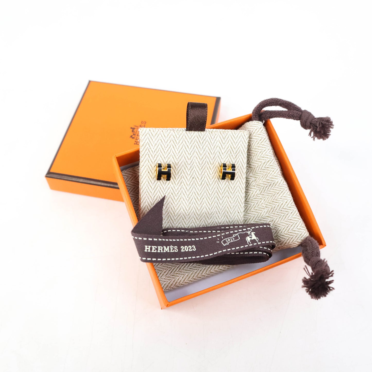 Hermes Mini Pop H Earrings Black GHW