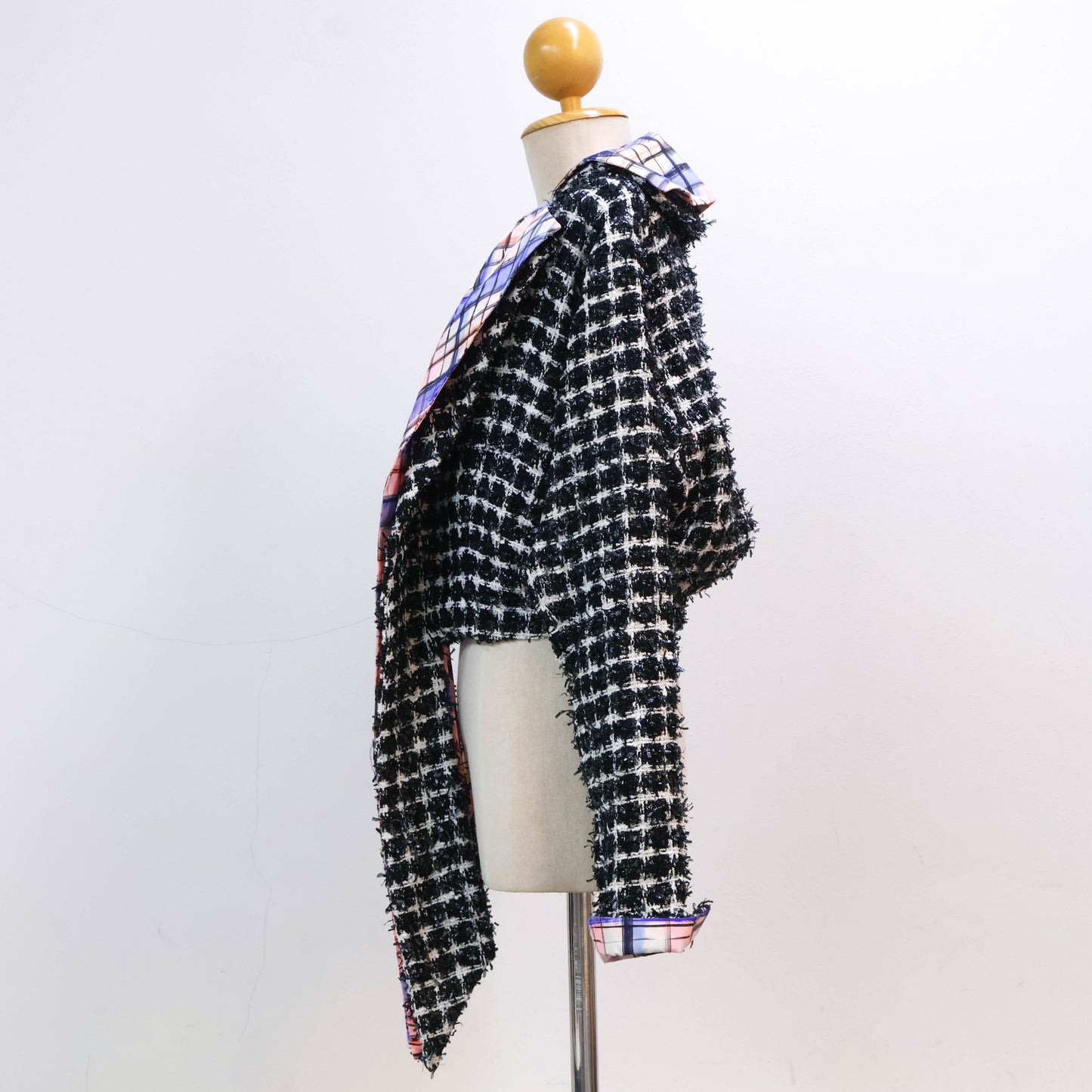 Chanel Jacket Tweed Black White Silver