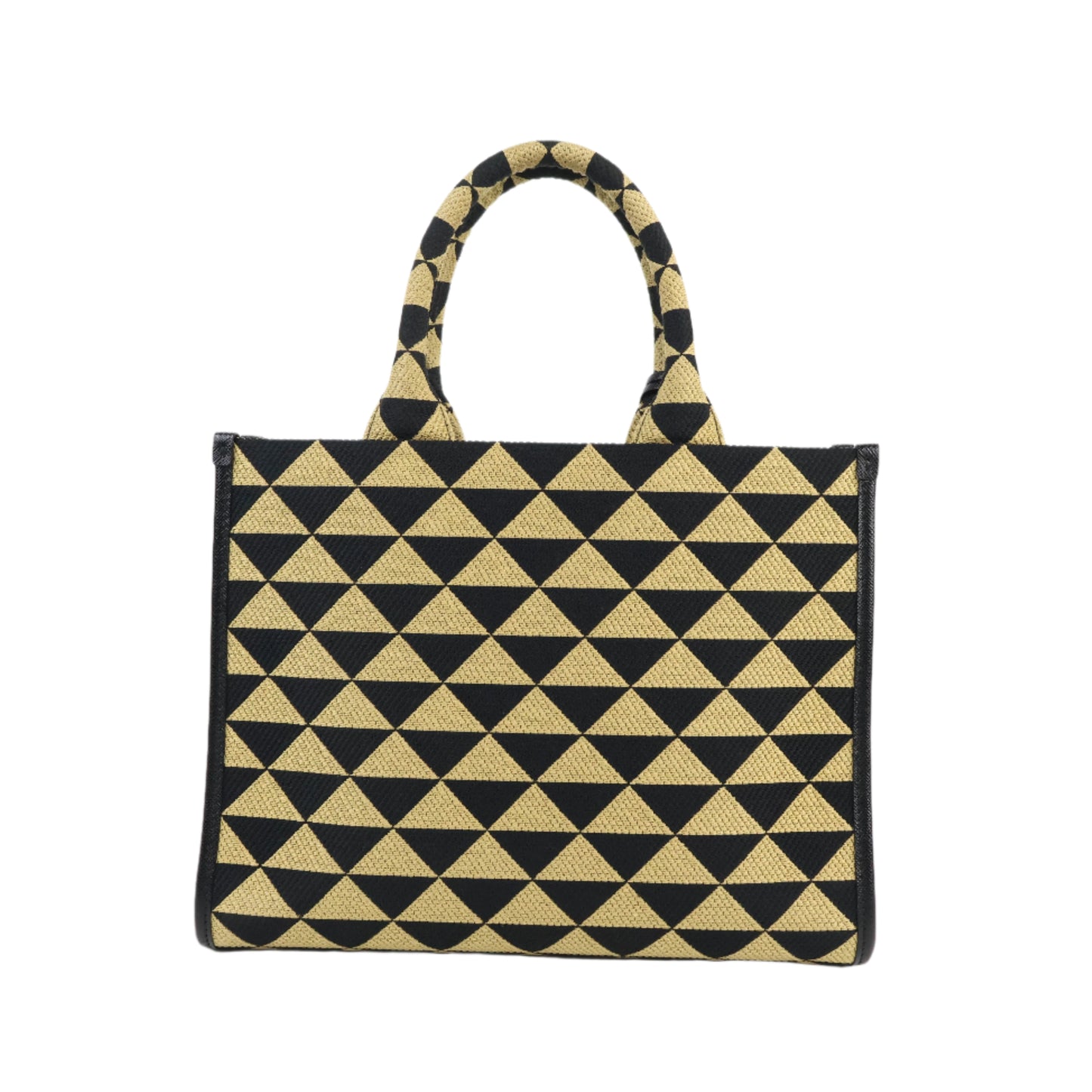 Prada Symbole Embroidered Fabric Handbag Small Black Beige