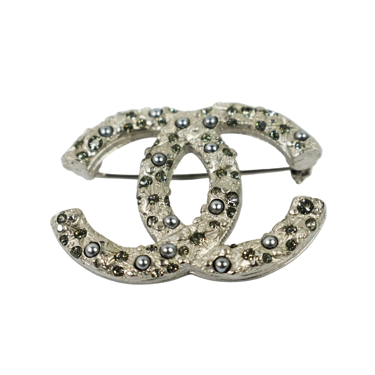 Chanel Brooch Silver Crystal