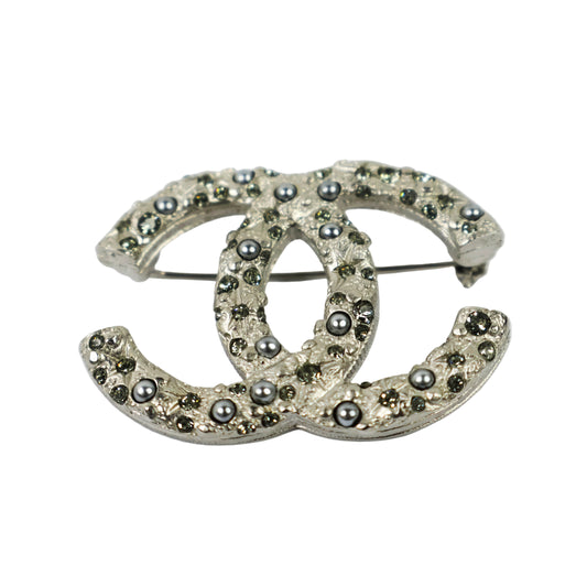 Chanel Brooch Silver Crystal