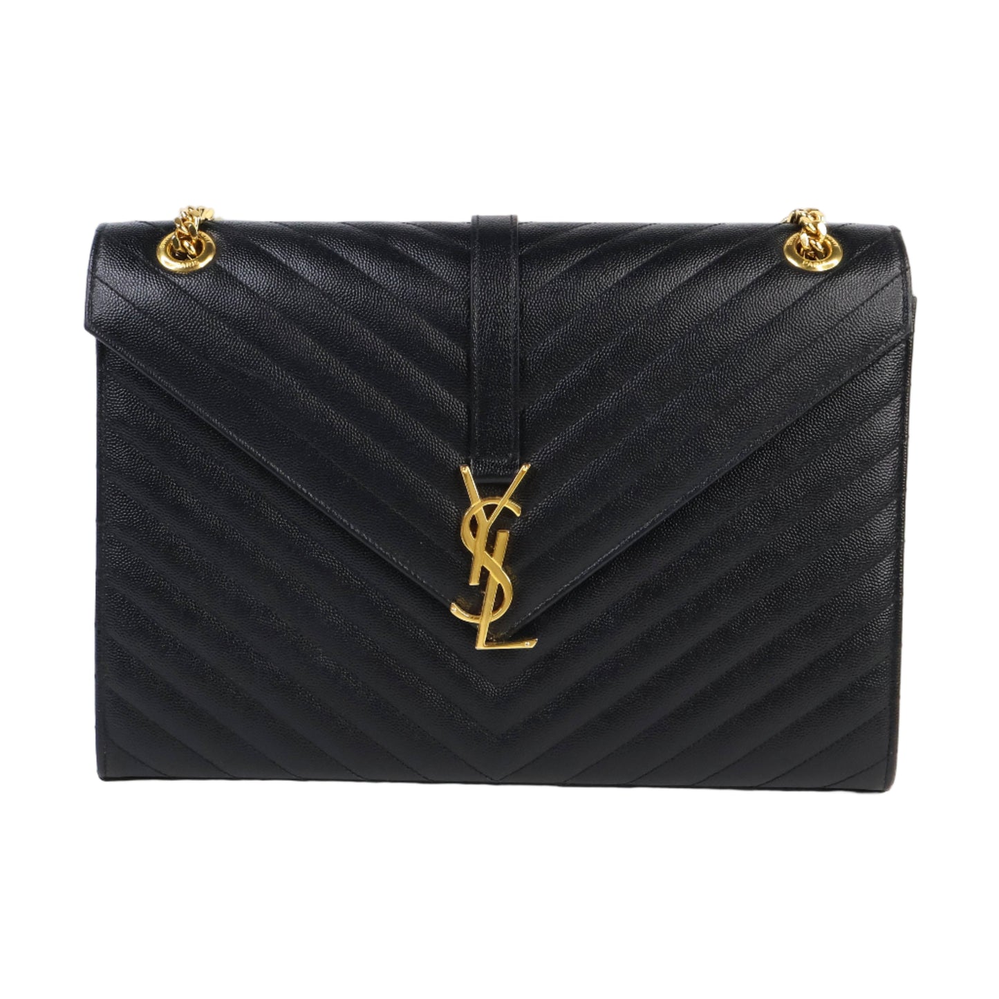 Saint Laurent Flap Large Black Grain GHW