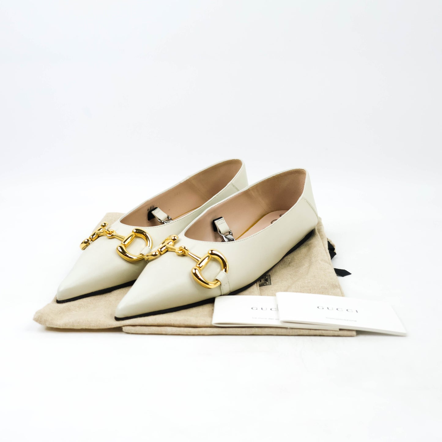 Gucci Horsebit Flats White 37.5