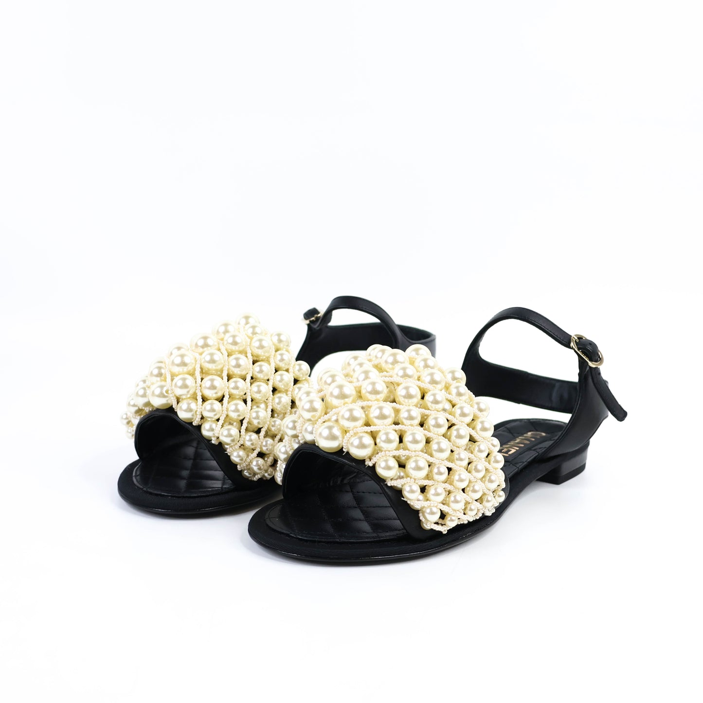 Chanel Sandals Sling Back Black/Pearl Size 37