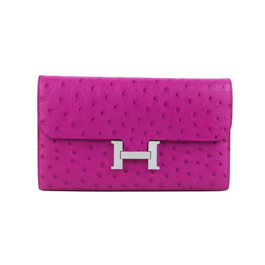 Hermes Constance Wallet Ostrich Rose Popou